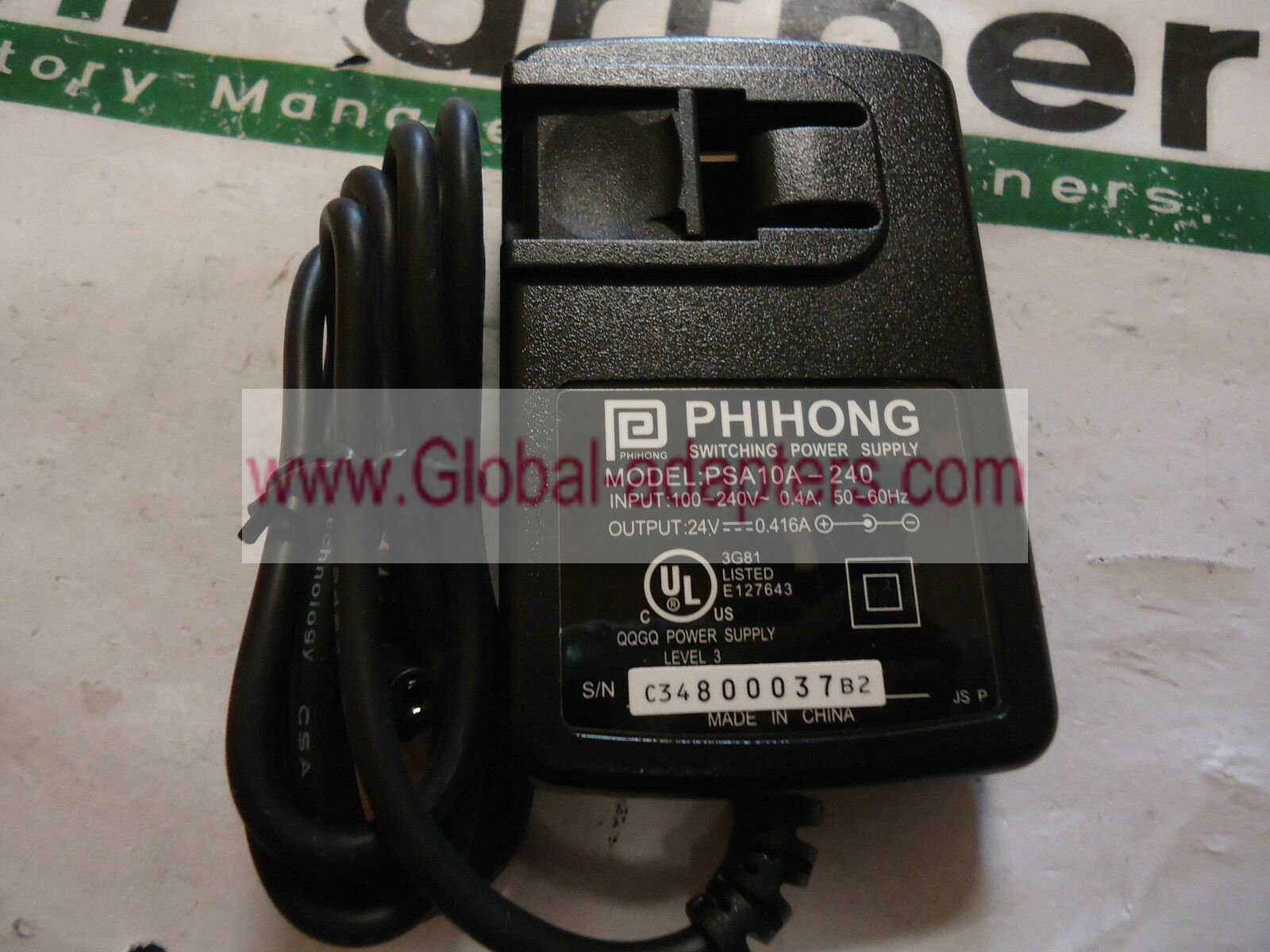 New PhiHong PSA10A-240 SWITCHING POWER SUPPLY 24VDC 0.416A AC ADAPTER